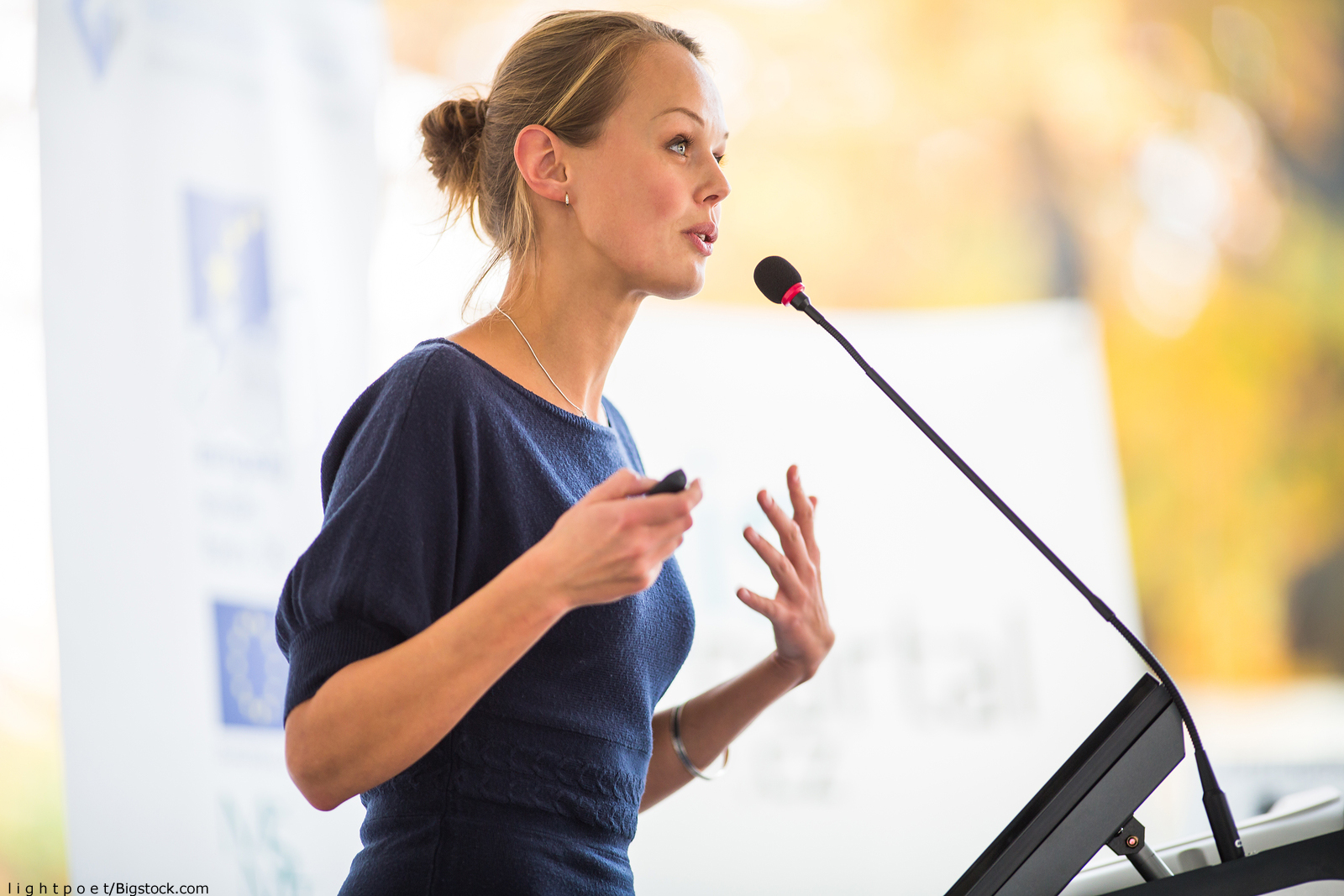 woman giving technology leading speech