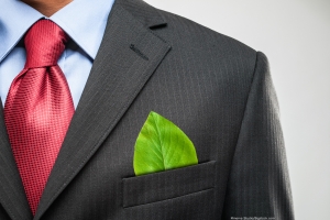 man in suit with leaf pocket square